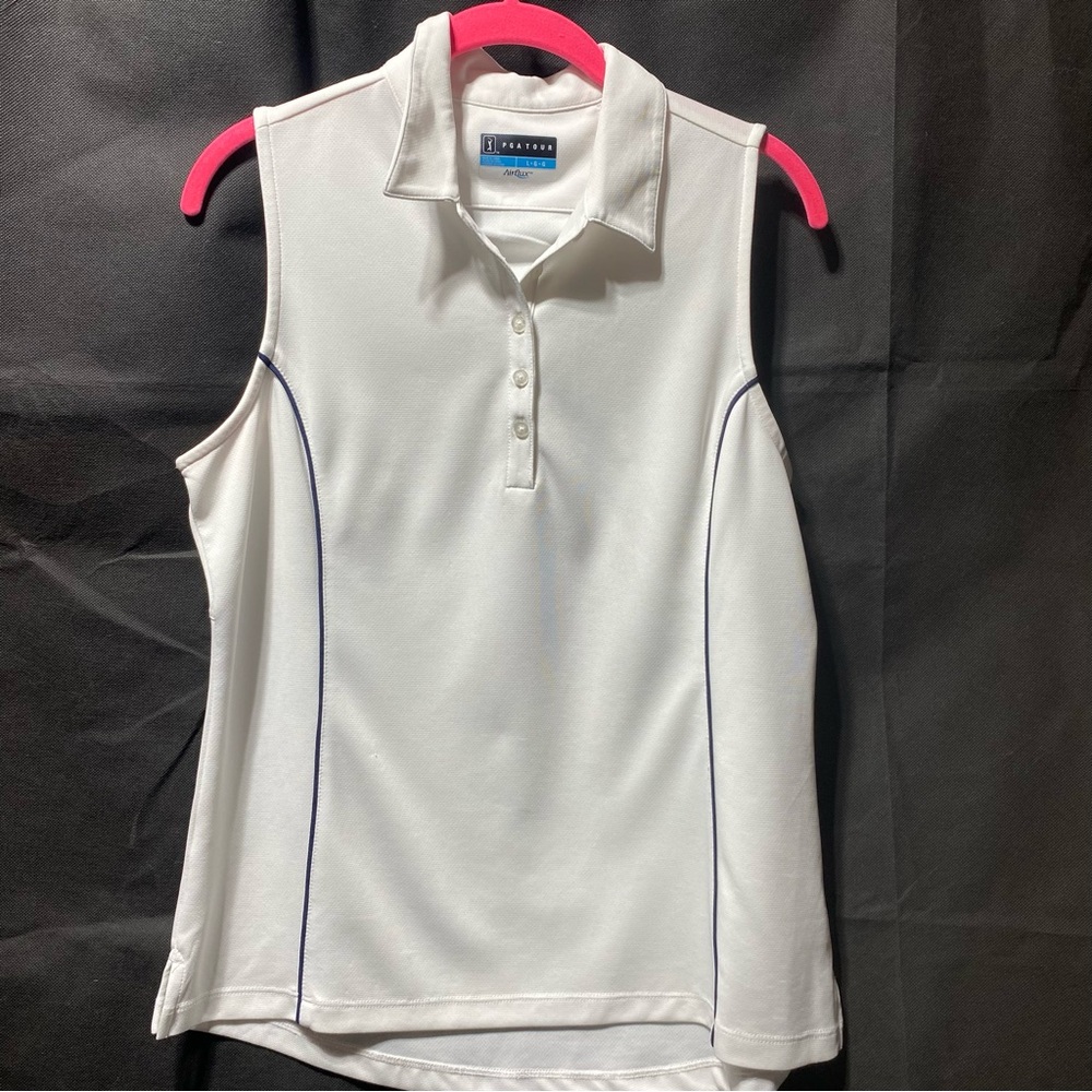 PGA Tour Gray Fitted Buttoned Polo Tank Top, Size L